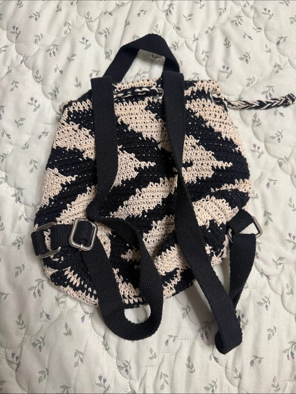 Black and Cream Crochet Backpack